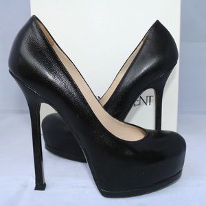 Ysl Yves Tribtoo Grained Leather Platform Pumps